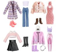 16 Doll Clothes and Accessories for 11.5inch Doll Compatible with Barbie, 1 Purple Checkedcoat Outfit 1 Pink Plush Winterset 1 Plushcoat Knitted Dress 1 Knittedskirtset 4 Shoes1 Waist for Girls Gift