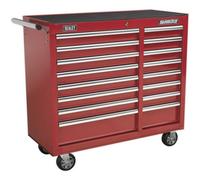 16 Drawer Red Portable Tool Chest With Locking Mobile Storage And Heavy-Duty Wheels