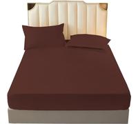 16" Extra Deep 100% Egyptian Cotton Fitted Sheet All UK Sizes Or Pillow Pair Cases 200 Thread Count (Chocolate, Double)