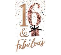 16 & Fabulous 16th Birthday Card Embellished Leopard Print Champagne Greeting JGS758