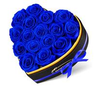 16 Forever Real Rose Heart Box, Eternal Preserved Blue Roses Flowers, Rose Gifts for Her Woman Wife Girlfriend on Birthday, Anniversary, Valentine's Day, Mother's Day, Christmas