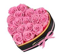 16 Forever Real Rose Heart Box, Eternal Preserved Pink Roses Flowers, Rose Gifts for Her Woman Wife Girlfriend on Birthday, Anniversary, Valentine's Day, Mother's Day, Christmas