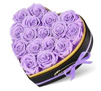 16 Forever Real Rose Heart Box, Eternal Preserved Purple Roses Flowers, Rose Gifts for Her Woman Wife Girlfriend on Birthday, Anniversary, Valentine's Day, Mother's Day, Christmas