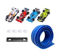 16 Ft Flexible Race Track Toys for Kids, Double-Sided Racetrack for 1:64 Diecast Cars Toys, Rolls Up Portable Race Tracks with 4 Car & Suction Cups, Birthday Gifts for Boys Girls Ages 3+ (Blue)