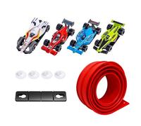 16 Ft Flexible Race Track Toys for Kids, Double-Sided Racetrack for 1:64 Diecast Cars Toys, Rolls Up Portable Race Tracks with 4 Car & Suction Cups, Birthday Gifts for Boys Girls Ages 3+ (Red)