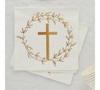 16 Gold Cross Paper Napkins, Christening Baptism Partyware, Childrens Religious Party, Gold Tableware, Communion Party Napkins