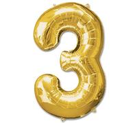 16" Gold Number 3 Foil Balloons Air Filled Self Inflating Birthday Anniversary Wedding Party Banner Decorations