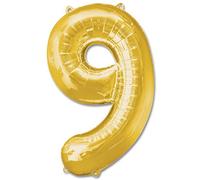 16" Gold Number 9 Foil Balloons Air Filled Self Inflating Birthday Anniversary Wedding Party Banner Decorations