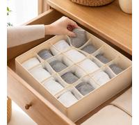 16 Grid Drawer Organizer Sock Underwear Storage Box Divider Closet Neatly Arranged Compartments for Daily Clothing Use(Beige)