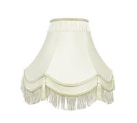 16" Hand Crafted Cream Ivory Victorian Tassel Lampshade Handmade Double Scallop Silk Shade With Gold Trim Traditional Style