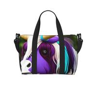 16" Hand Travel Bag Weekender Bag Travel Duffle, Green Grassland Print Handbag Overnight Tote, Lightweight Carry On Luggage for Gym & Sports, Colorful Cow's Head, One Size, Classic