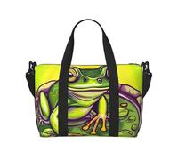 16" Hand Travel Bag Weekender Bag Travel Duffle, Green Grassland Print Handbag Overnight Tote, Lightweight Carry On Luggage for Gym & Sports, Frog In A Pond, One Size, Classic