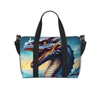 16" Hand Travel Bag Weekender Bag Travel Duffle, Green Grassland Print Handbag Overnight Tote, Lightweight Carry On Luggage for Gym & Sports, Roaring Dragon, One Size, Classic