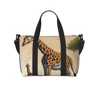 16" Hand Travel Bag Weekender Bag Travel Duffle, Heart-Shaped Droplets Print Handbag Overnight Tote, Lightweight Carry On Luggage for Gym & Sports, Mother & Calf Giraffe, One Size, Classic
