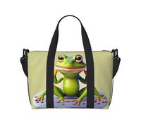 16" Hand Travel Bag Weekender Bag Travel Duffle, Irregular vertical lines Print Handbag Overnight Tote, Lightweight Carry On Luggage for Gym & Sports, Funny Frog Doing Yoga, One Size, Classic