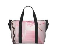 16" Hand Travel Bag Weekender Bag Travel Duffle, Rainbow Fish Scale Print Handbag Overnight Tote, Lightweight Carry On Luggage for Gym & Sports, Pink Cherry Blossom Stairs, One Size, Classic