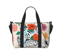 16" Hand Travel Bag Weekender Bag Travel Duffle, Red geraniums Print Handbag Overnight Tote, Lightweight Carry On Luggage for Gym & Sports, Cute White Tiger, One Size, Classic