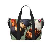 16" Hand Travel Bag Weekender Bag Travel Duffle, Red geraniums Print Handbag Overnight Tote, Lightweight Carry On Luggage for Gym & Sports, Rooster And Chicken, One Size, Classic