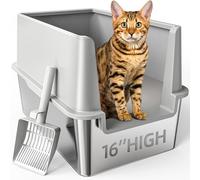 16" High Sides Stainless Steel Litter Box with Lid, XL XXL Extra Large Enclosed Metal Litter Box for Big Cats & Kitty, Never Absorbs Odors, Non-Sticky, Anti-Urine Leakage, Easy Cleaning