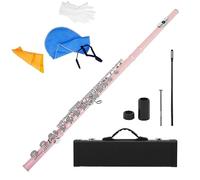 16 Hole C Key Flute Western Flute Cupronickel Nickel Plated Woodwind And Stick Glove flute instrument (Color : Pink)