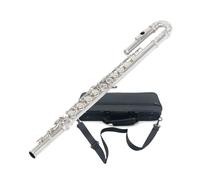16 Hole E Key Curved C-Tail Silver Plated Bend Flute Double Flute Head Design Children Adults Can Use Suitable For Learning To Play Included Storage Box And Maintenance T