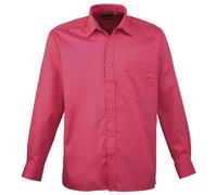 (16, Hot Pink) Premier Mens Premier Poplin Long-Sleeved Formal Shirt