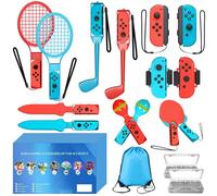 16-in-1 Compatible with Nintendo Switch Sports Accessories Compatible with Switch Game Tennis Racket Golf Table Tennis Wrist Leg Strap Sports Game Accessories Sets for Family/Friends Party Game