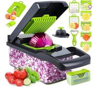 16 in 1 Vegetable Chopper, Professional Onion Chopper with Container, Multifunctional Kitchen Mandoline Dicer | Peeler, Spiralizer, Lemon Squeezer, Egg Slicer & Separator- Kitchen Gadget Veg, Fruits
