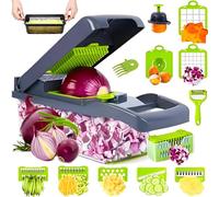 16 in 1 Vegetable Chopper,Veg Chopper and Dicer with 1.2L Container & Draining Basket, Kitchen Multifunctional Mandoline Vegetable Slicer for Veggies,Onion,Garlic,Potatoes and Salads (Grey)