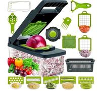 16 in 1 Vegetable Chopper, Veg Chopper and Dicer with 1.2L Container & Draining Basket, Multifunctional Kitchen Food Chopper for Veggies, Onion,Garlic, Potatoes and Salads