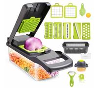 16 in 1 Vegetable Chopper with 1.2L Container & Draining Basket, Multi Blade Mandoline Slicer, Veg Dicer & Onion Cutter, Kitchen Food Chopper for Potatoes, Garlic, Salad & Fruit