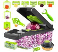 KitchenVelly 16-in-1 Vegetable Chopper with 8 Blades, Veggie Slicer & Dicer, Food Chopper with Container & Lid, Onion Chopper, Salad Chopper, Multi-Purpose Kitchen Tool for Easy Meal Prep