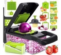 16 in 1 Vegetable Cutter, Mandolin Vegetable Slicer, Dicer with 7 Interchangeable Blades, Vegetable Chopper Dicer for Slicing Fruit, Vegetables, Carrot, Potato, Garlic
