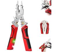 16 In 1 Wire Stripper Twister For Cutting And Pulling Wires, Rechargeable Foldable Cable Scissors, Hot Wire Judgment AC DC, Audible and Flashing LED for Daily Use (Red)