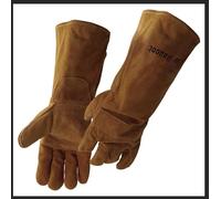 16 Inch/40cm Extreme Heat Resistant Leather Gloves, 350℃ Fireproof Mitts for BBQ, Welding (TIG/MIG), Wood Stove, Oven, Baking, Pot Holder, Animal Handling | Unisex Free Size (Men/Women)