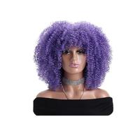 16 Inch Afro Kinky Curly Hair Wigs with Bangs, Soft Fluffy Synthetic Fiber None Lace Wig for Party Cosplay Daily Use Fluffy and Natural(Purplish Blue)