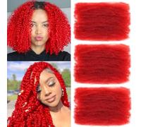 16 Inch Afro Kinky Curly Synthetic Hair Bulk 3 Packs Marley Twist Hair Bulk for Dreadlock Extensions Spring Afro Twist Hair Bulk for Mini Twist Repair Locs (Red #, 16 Inches)