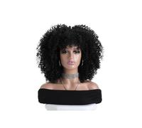 16 Inch Afro Kinky Curly Wigs for Black Women Natural Looking Short Wig with Bangs None Lace Front Synthetic Hair for Daily Party Womans Hair Topper(Jet black)