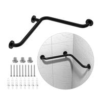 16 Inch Angled Shower Grab Bar, Munzong Anti Slip Black Bathroom Grab Bar, L-Shaped Knurled Balance Bar, Safety Hand Rail Support Handicap Elderly Injury Senior Assist Bath Handle
