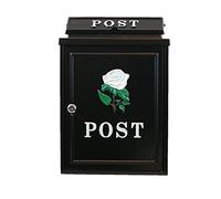 16'' Inch Arboria #POST80 Post Box Black White Rose Design - Letter - Mail - Postbox