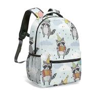 16 Inch Backpack Cute Raccoon Print Playful Cartoon Animal Pattern with Colorful Balloons Birthday Hand-drawn Design (03)