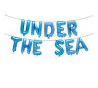 16 Inch Blue UNDER THE SEA Letter Balloons - Foil Mylar Balloon Banner for Under the Sea Ocean Theme Birthday, Mermaid Party, Baby Shower, Beach Party Decorations, Photo Backdrops