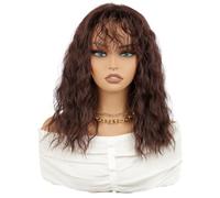 16 Inch Brown Curly Wave Synthetic Medium Wigs with Bangs,women's Wig for Daily Wear, Cosplay, Party Use