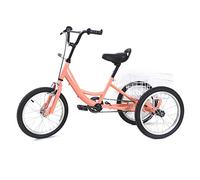 16 Inch Children's Tricycle Bicycle Single Speed Tricycle for Ages 7-10 Years Old Children, 3 Wheels Cruiser Bike Carbon Srteel Trike with Shopping Basket for Children (Pink)