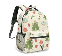 16 Inch Cute Frog Print Backpack Pink Heart Mushroom Night Dark Blue All Over Print Cartoon Graphic Kids School Daypack (07)