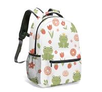 16 Inch Cute Frog Print Backpack Pink Heart Mushroom Night Dark Blue All Over Print Cartoon Graphic Kids School Daypack (06)