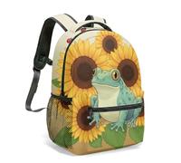 16 Inch Cute Frog Print Backpack Pink Heart Mushroom Night Dark Blue All Over Print Cartoon Graphic Kids School Daypack (04)
