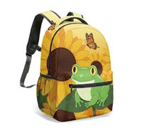 16 Inch Cute Frog Print Backpack Pink Heart Mushroom Night Dark Blue All Over Print Cartoon Graphic Kids School Daypack (05)