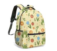 16 Inch Cute Frog Print Backpack Pink Heart Mushroom Night Dark Blue All Over Print Cartoon Graphic Kids School Daypack (09)