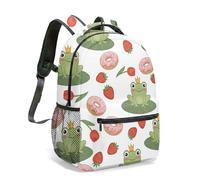 16 Inch Cute Frog Print Backpack Pink Heart Mushroom Night Dark Blue All Over Print Cartoon Graphic Kids School Daypack (08)